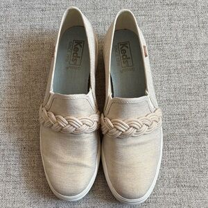 Keds Women's Beige/Gold Braided Double Decker Slip-On Sneakers